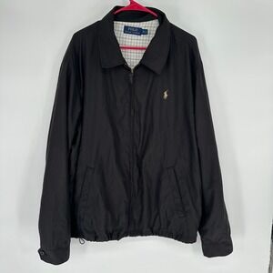 Polo Ralph Lauren Mens XXL Black Windbreaker Jacket Check Lining Harrington